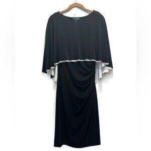 Lauren by Ralph Lauren Black and White Ruched Cape Dress Size 2